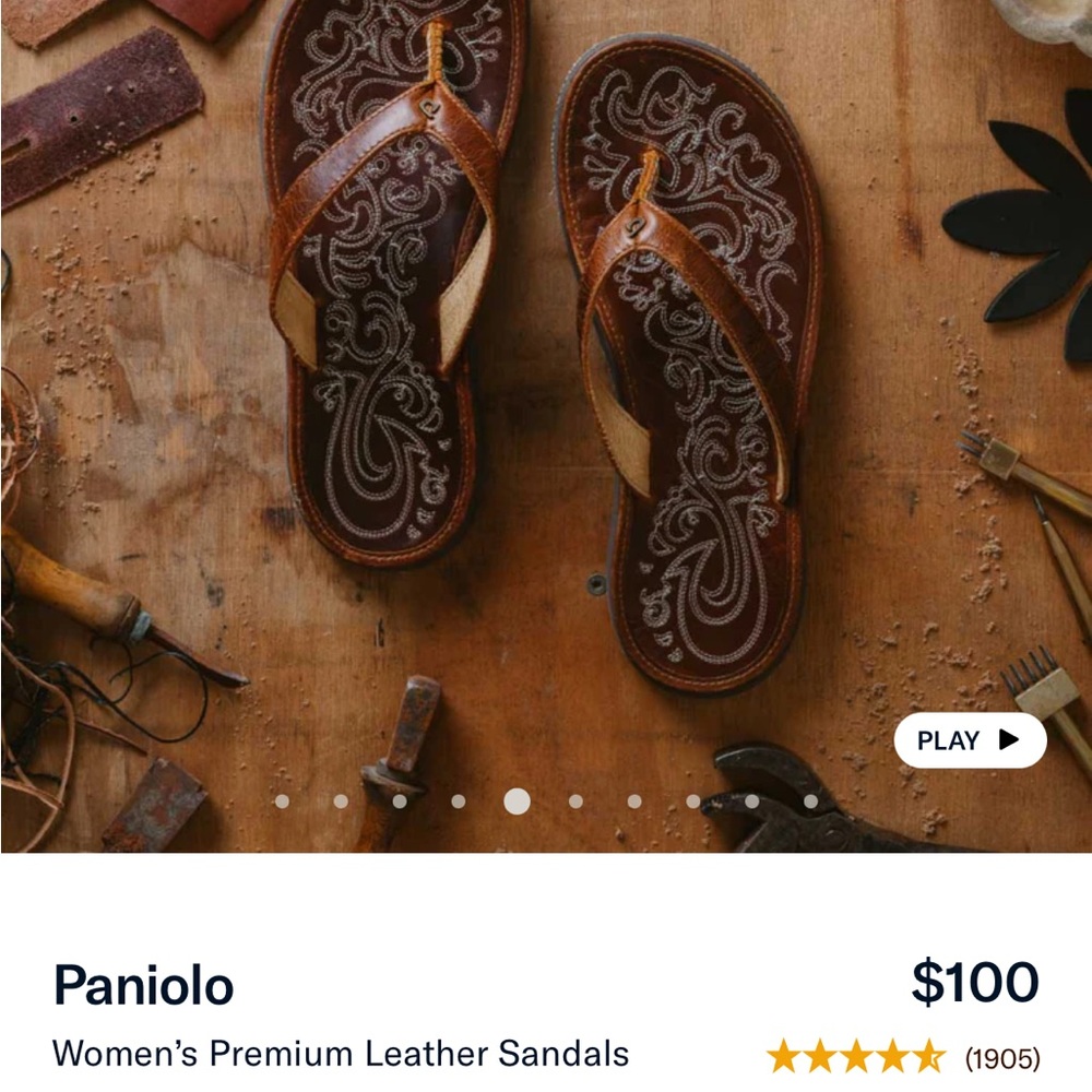 OluKai Brown Leather Sandals with Intricate Detailing